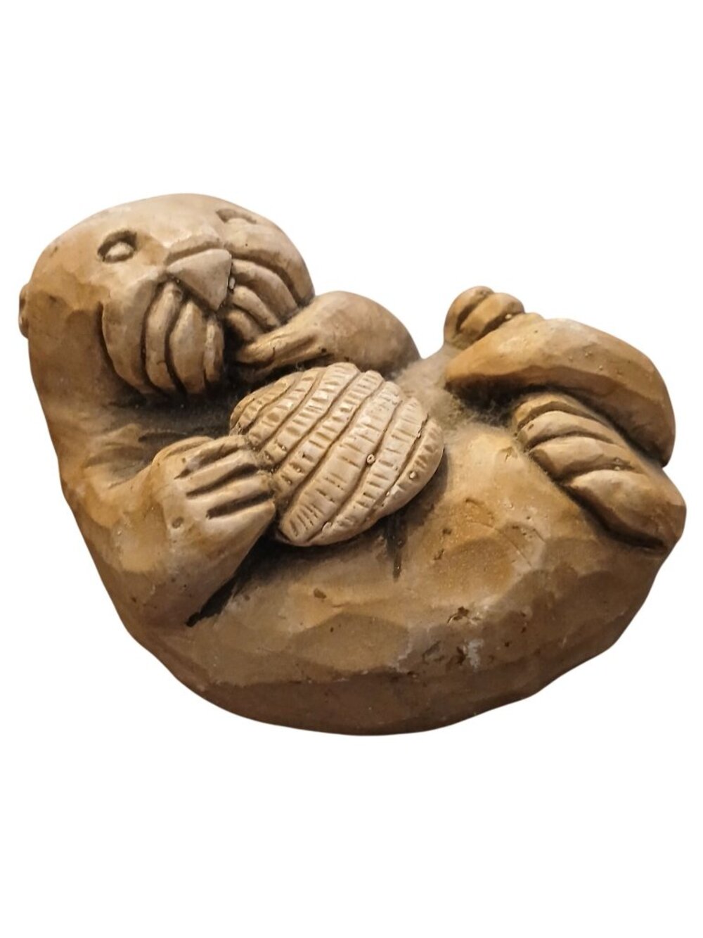 Alaska Sculpture Earthquake Clay Otter Figurine Holding Shell HandCrafted #S2